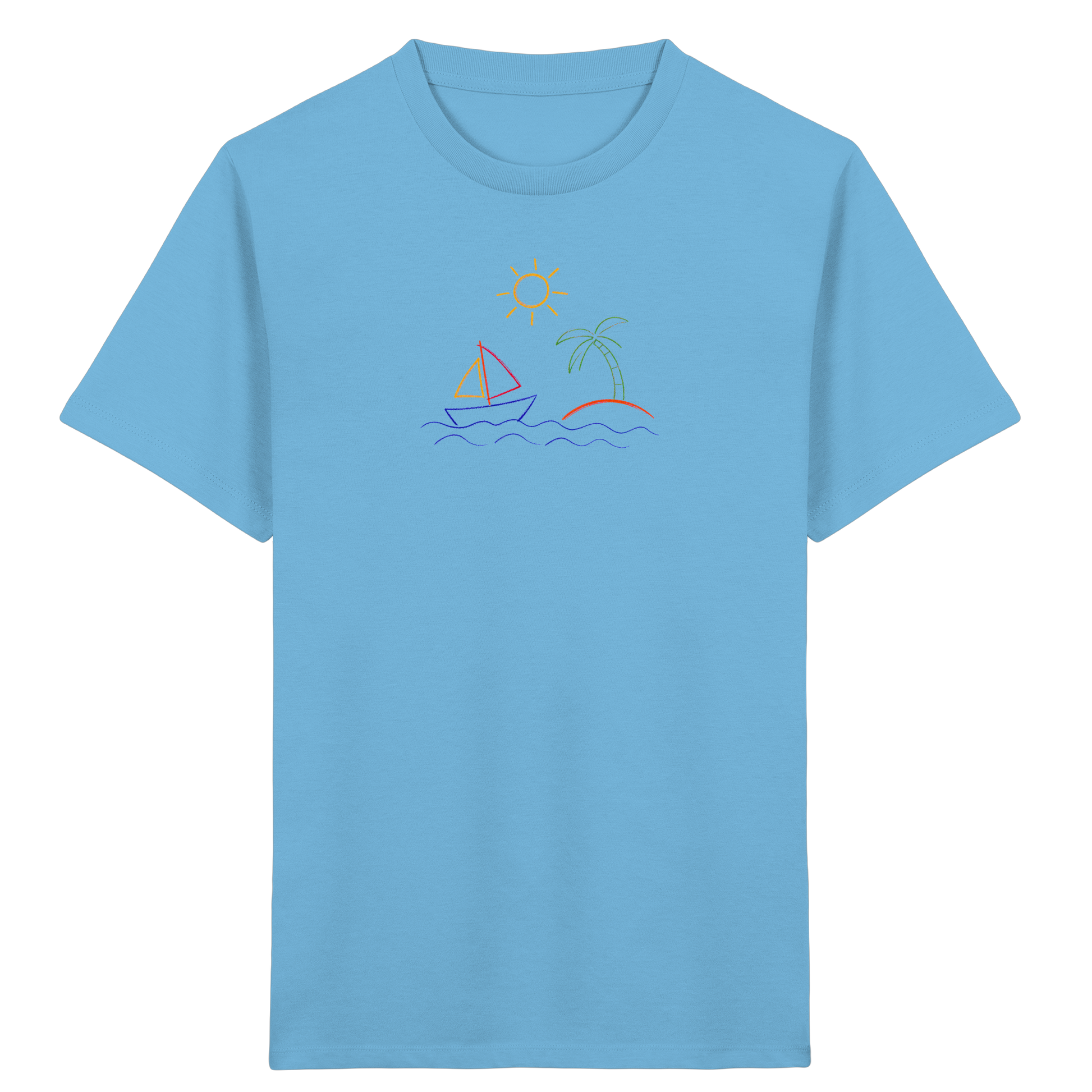 Fröhliches T-Shirt mit Segelboot Motiv - Kinder Bio T-Shirt
