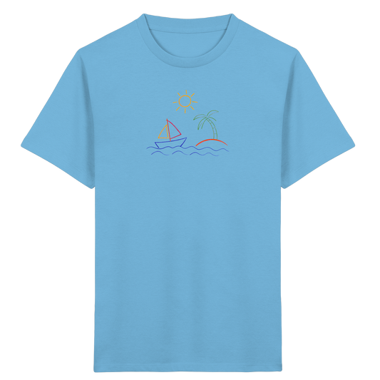 Fröhliches T-Shirt mit Segelboot Motiv - Kinder Bio T-Shirt