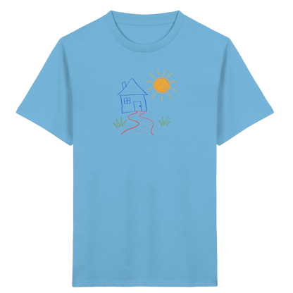 Kindershirt mit bunter Wachsmalstift Zeichnung - Kinder Bio T-Shirt