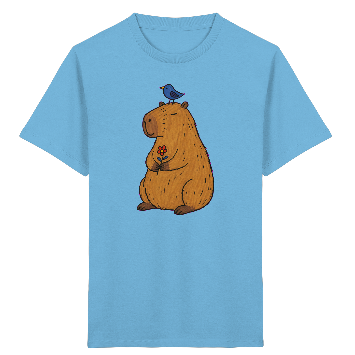 Süßes Capybara T-Shirt mit Vogel - Kinder Bio T-Shirt