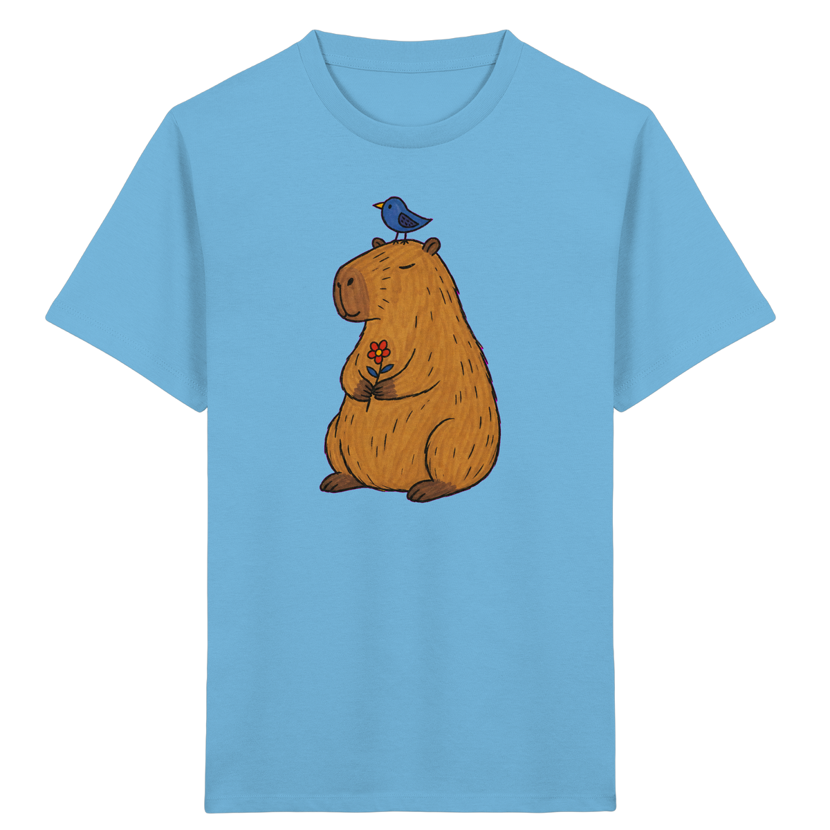 Süßes Capybara T-Shirt mit Vogel - Kinder Bio T-Shirt