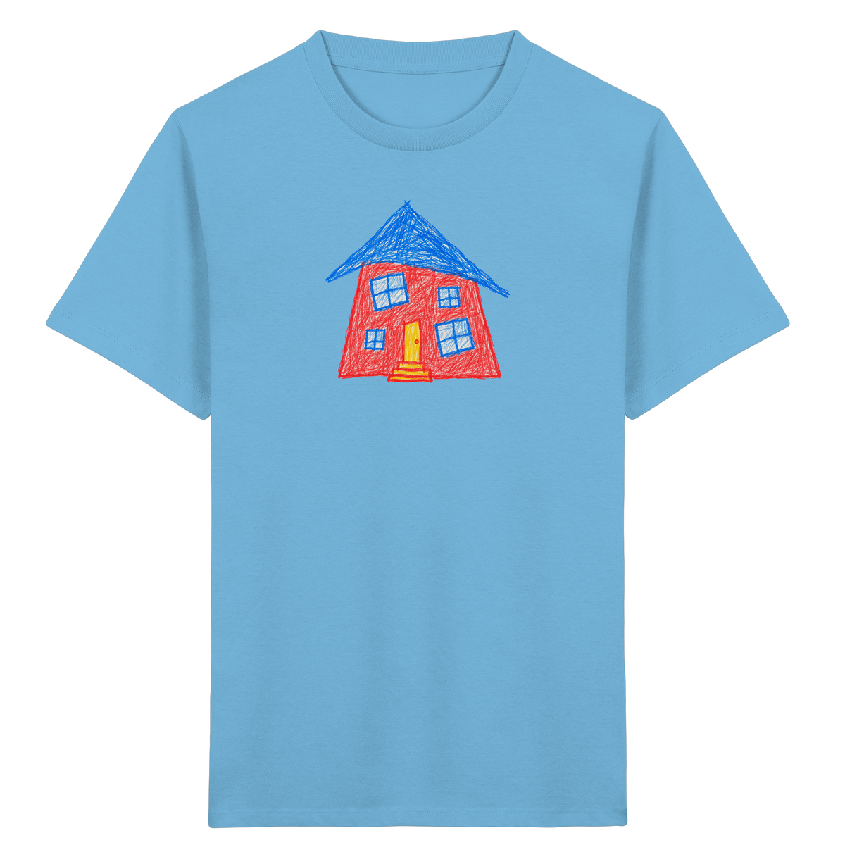 Korallenrotes Haus mit blauem Dach - Kinder Bio T-Shirt
