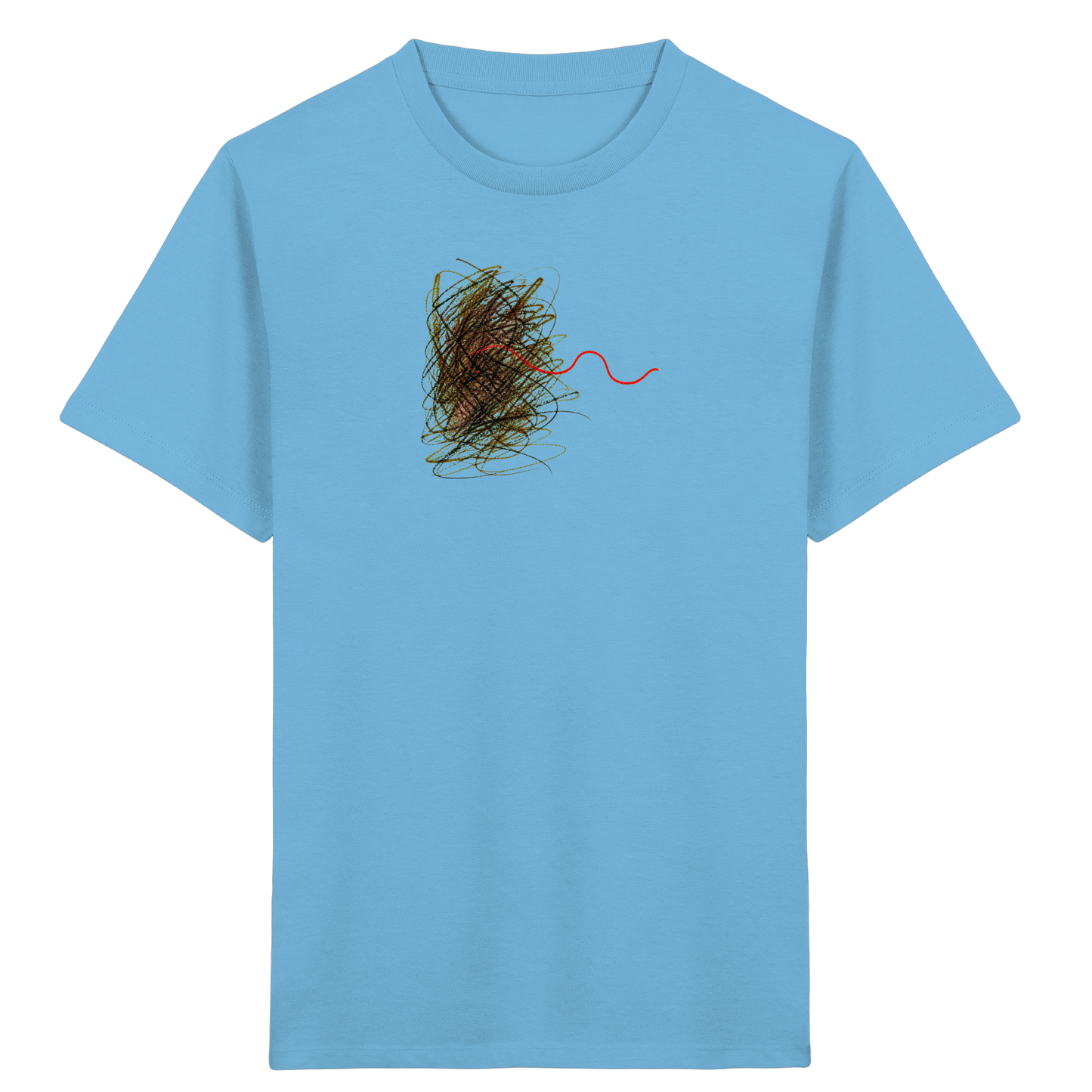 Abstraktes Kritzel-T-Shirt mit roter Linie - Kinder Bio T-Shirt