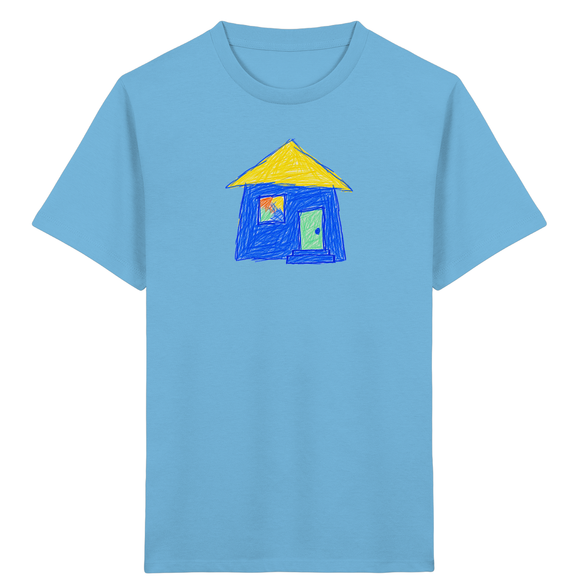 Blaues Regenbogenfenster Haus - Kinder Bio T-Shirt