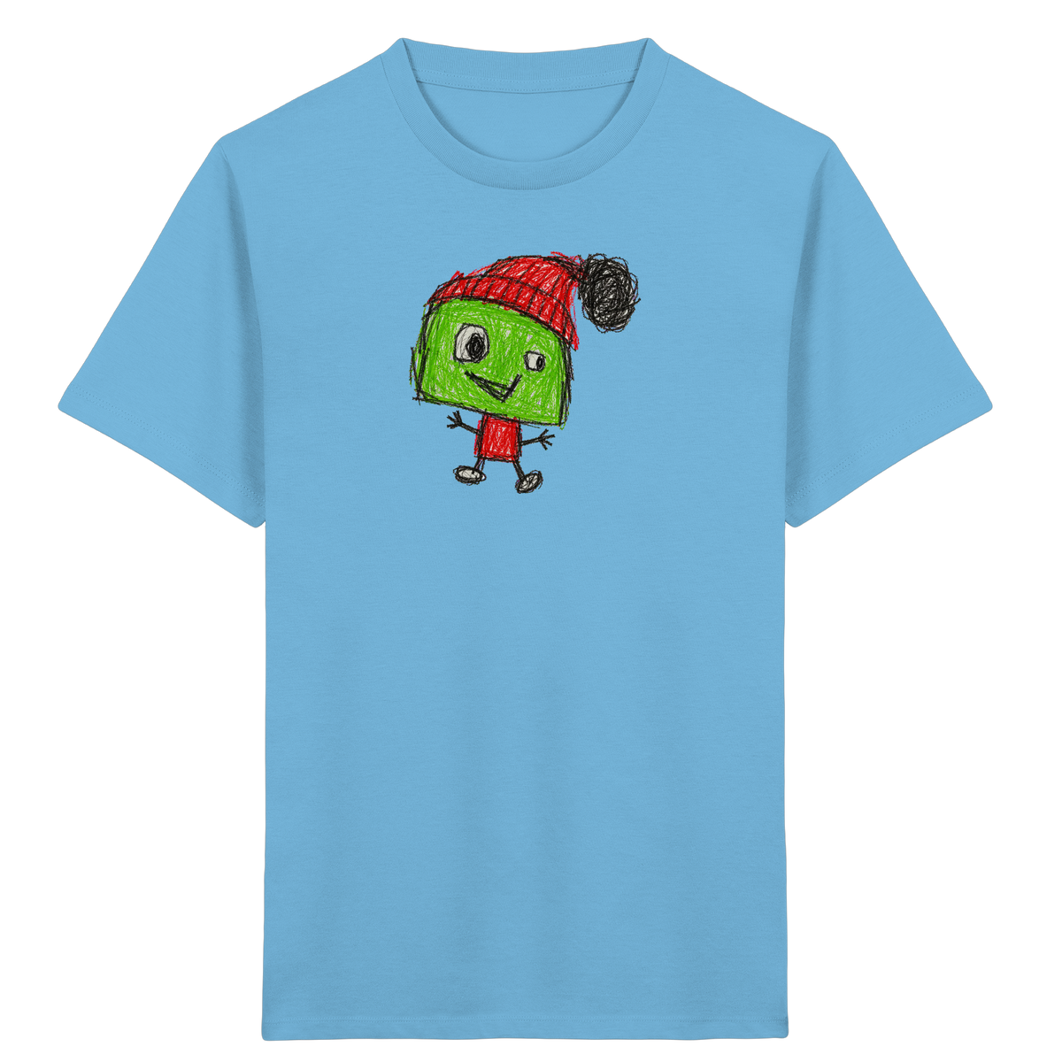 Kritzelkopf mit roter Bommelmütze - Kinder Bio T-Shirt