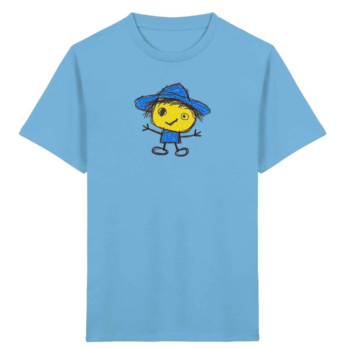 Kritzelkopf mit blauem Regenhut - Kinder Bio T-Shirt