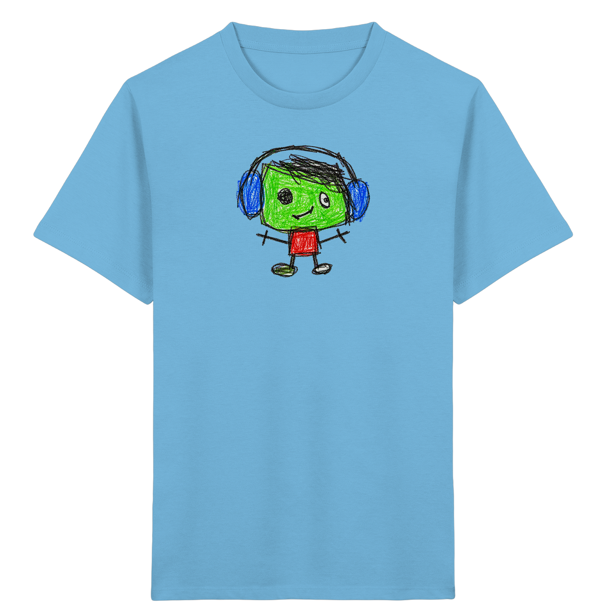 Kritzelkopf mit blauen Ohrenschützern - Kinder Bio T-Shirt