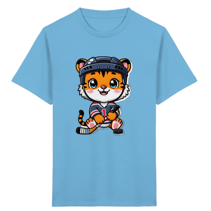Eishockey-Tiger mit Hockeyschläger – Kinder Bio-T-Shirt