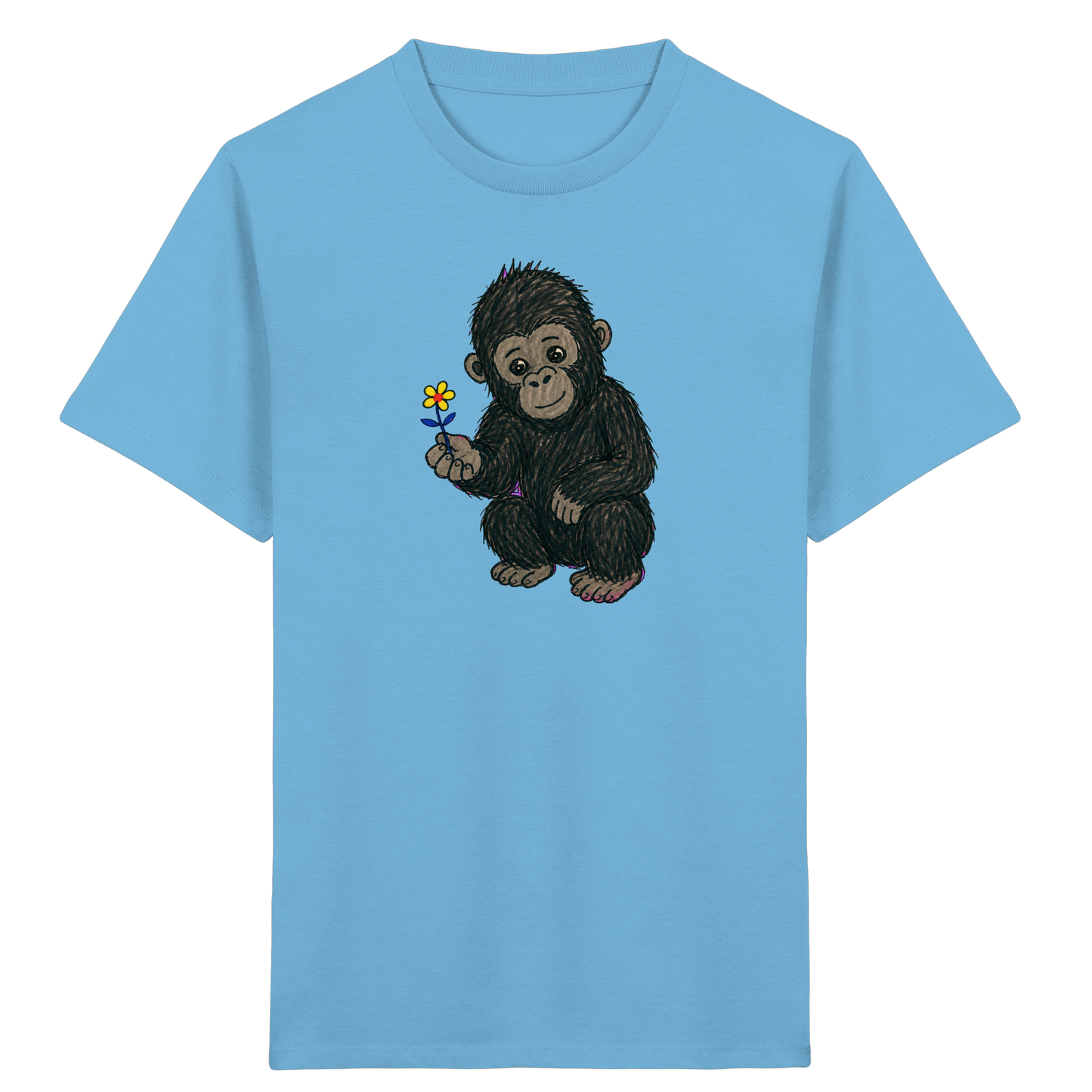 Süßes Gorilla Baby schenkt Blume - Kinder Bio T-Shirt