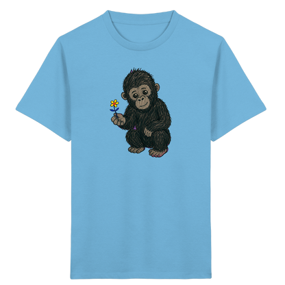 Süßes Gorilla Baby schenkt Blume - Kinder Bio T-Shirt