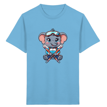 Kinder-T-Shirt mit skifahrendem Elefanten