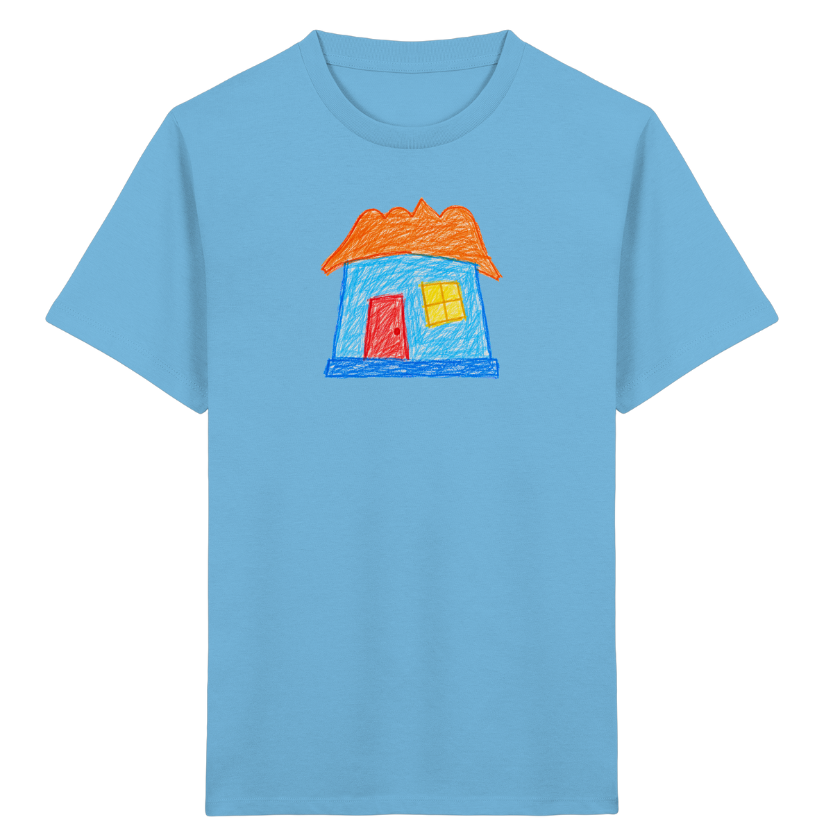 Himmelblaues Haus mit Wolkendach - Kinder Bio T-Shirt