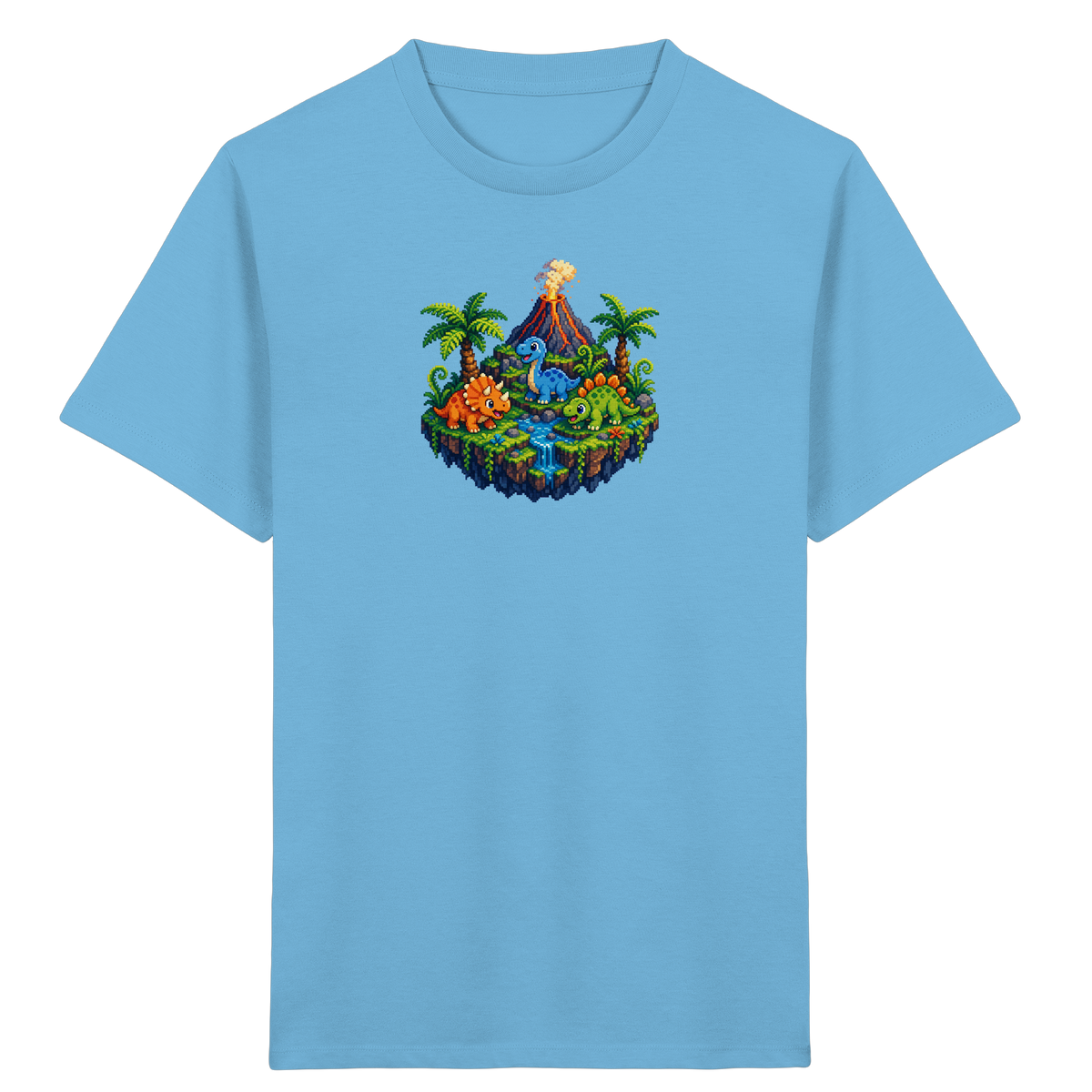 Cooles Dino Pixel Insel T-Shirt - Kinder Bio T-Shirt