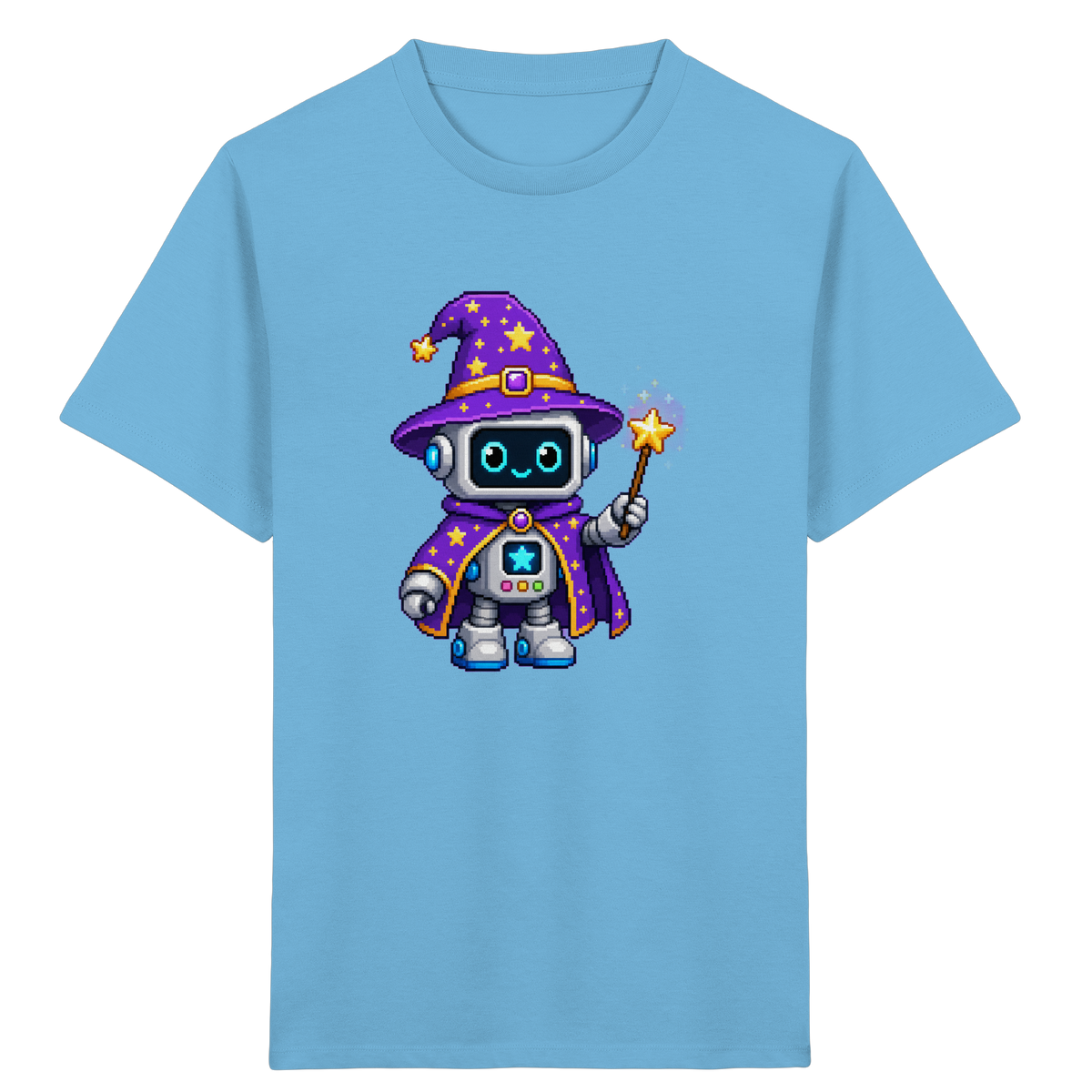 Pixel Roboter Zauberer T-Shirt: Magischer Spaß - Kinder Bio T-Shirt