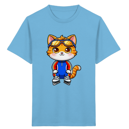 Kinder-T-Shirt mit Katze auf Schlittschuhen