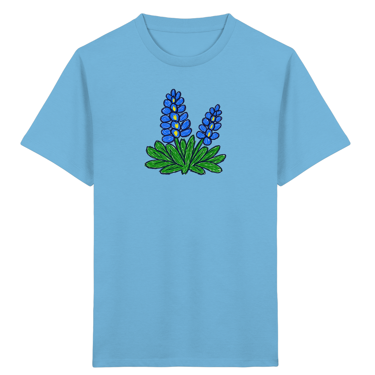 Blaue Kritzel-Lupine für Kinder - Kinder Bio T-Shirt