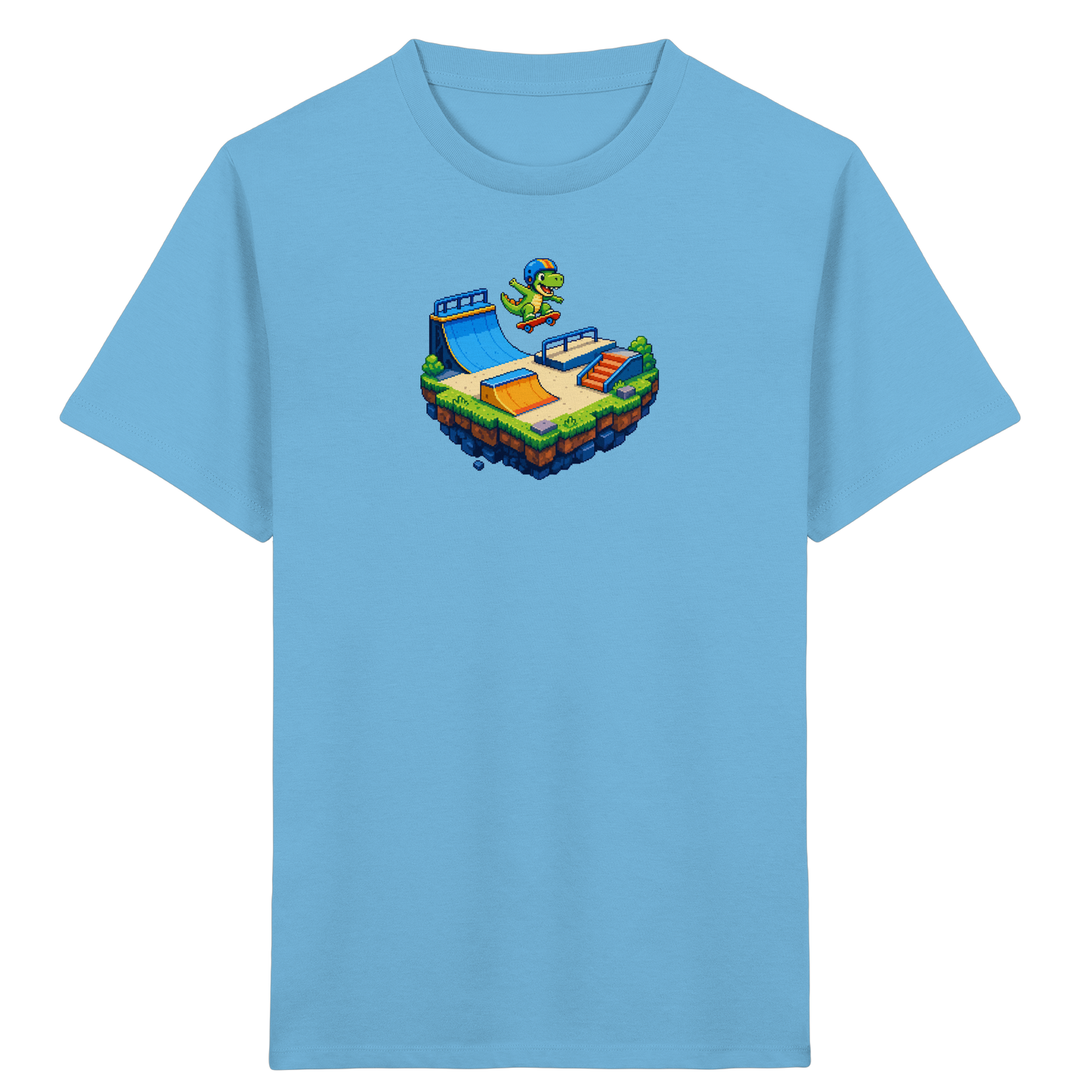 Cooles Skater Dinosaurier Pixel Shirt - Kinder Bio T-Shirt