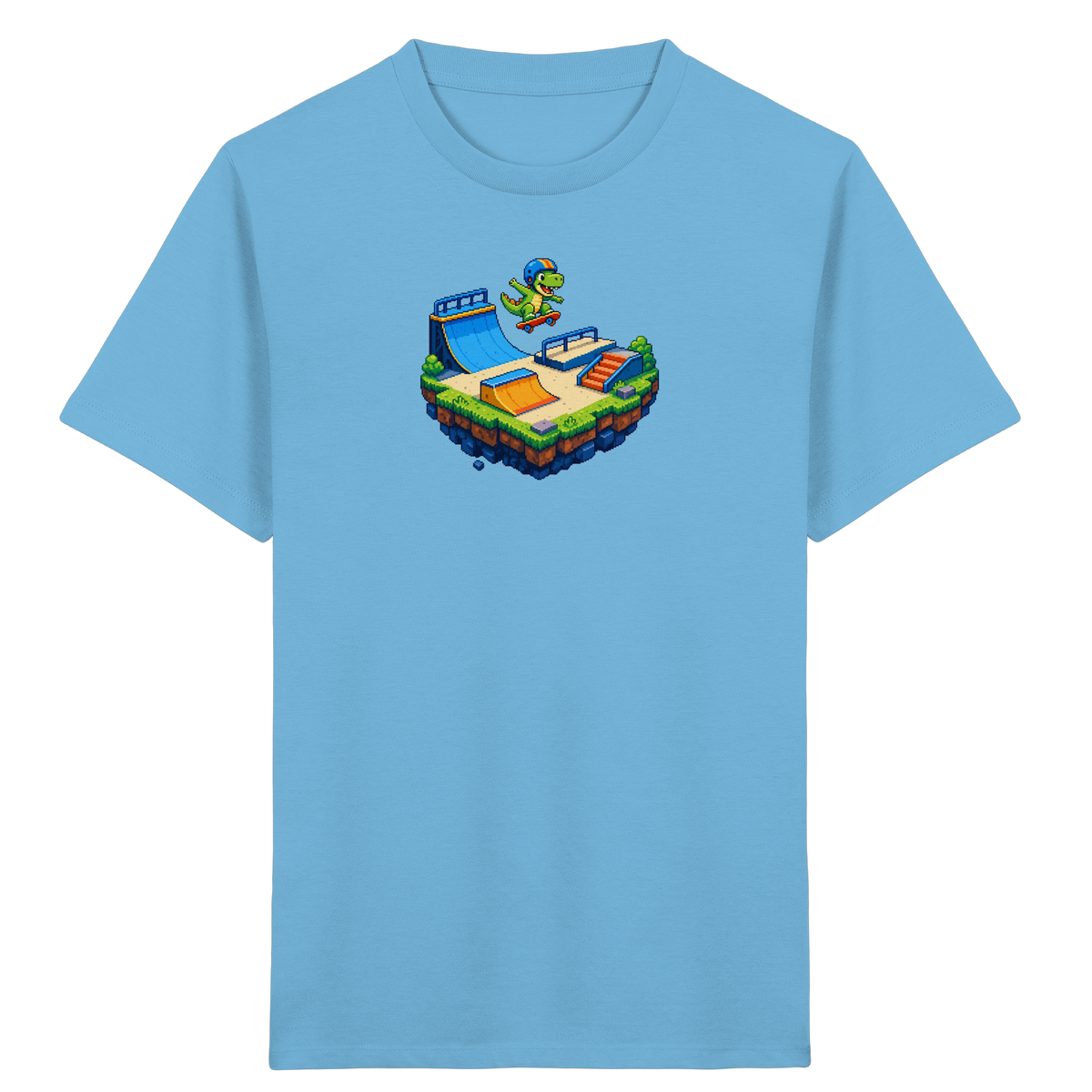Cooles Skater Dinosaurier Pixel Shirt - Kinder Bio T-Shirt
