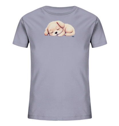 Kinder T-Shirt mit zusammengerolltem schlafendem Welpen in Cremefarben