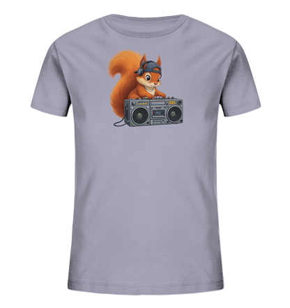 Kinder T-Shirt mit Eichhörnchen-DJ, Kopfhörern, Kappe und Boombox