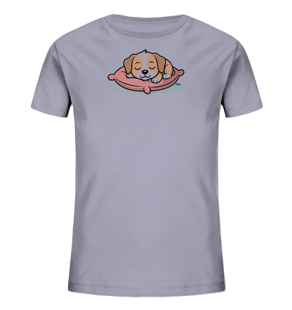 Kinder T-Shirt mit schlafendem Hund auf Kissen - Kinder Bio T-Shirt