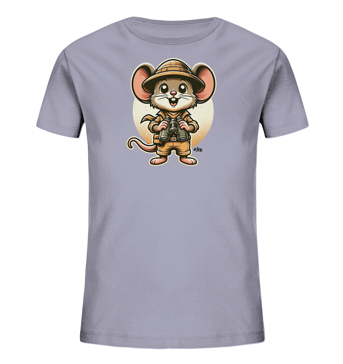 Kinder T-Shirt mit eine Maus in Safari-Kleidung mit Tropenhelm und Fernglas