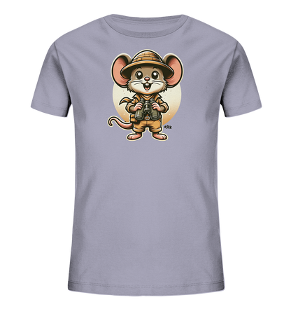 Kinder T-Shirt mit eine Maus in Safari-Kleidung mit Tropenhelm und Fernglas