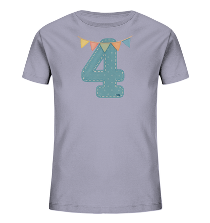 Gestickte Vier mit bunten Fahnen Motiv auf Kinder T-Shirt