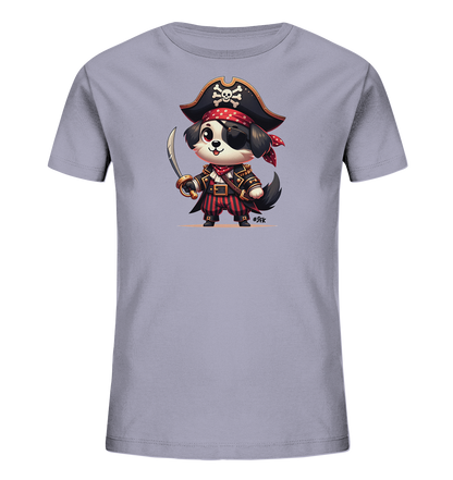 Kinder T-Shirt mit Cartoon-Piratenhund, Augenklappe, Hut und Säbel