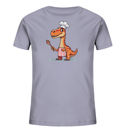 Kinder T-Shirt mit orangefarbenem Dino als Koch