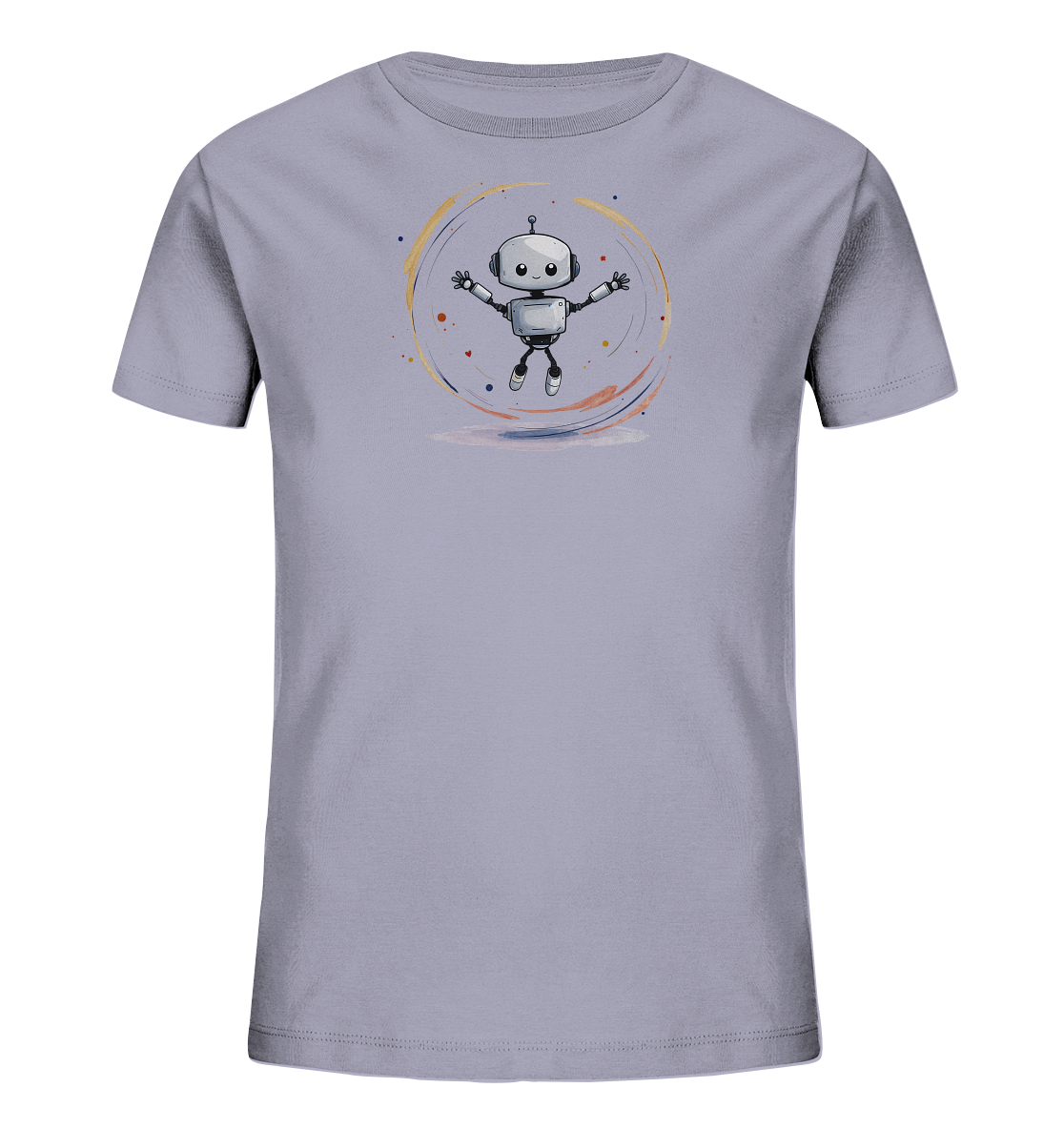 Kinder-T-Shirt | Roboter fliegt durch bunte Farben - Kinder Bio T-Shirt
