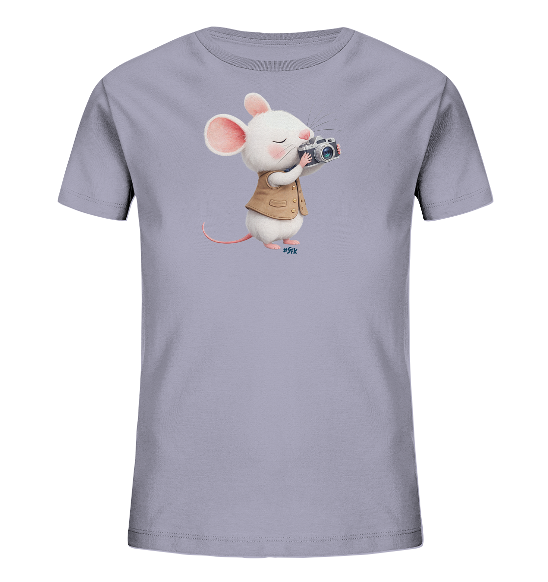 Kinder-T-Shirt mit niedlicher Maus und Kamera-Motiv auf der Vorderseite.