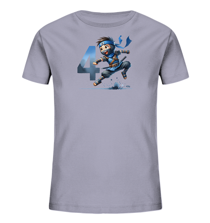 Kinder-T-Shirt mit springendem Ninja und Zahl 4