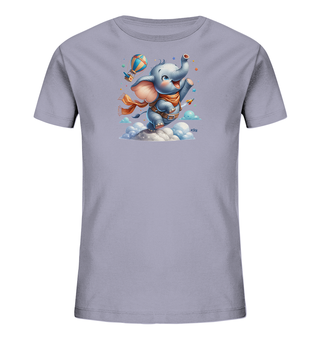 Kinder T-Shirt mit fliegendem Elefant und Ballonrakete