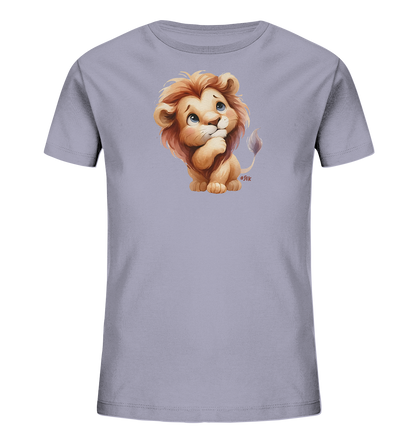 Kinder T-Shirt mit nachdenklichem Cartoon-Löwen und großen blauen Augen