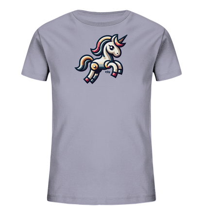 Kinder T-Shirt mit springendem Einhorn, bunter Mähne, Schweif und Horn