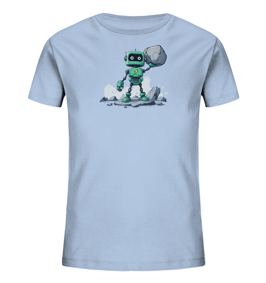 Kinder T-Shirt | Grüner Roboter trägt schweren Stein - Kinder Bio T-Shirt
