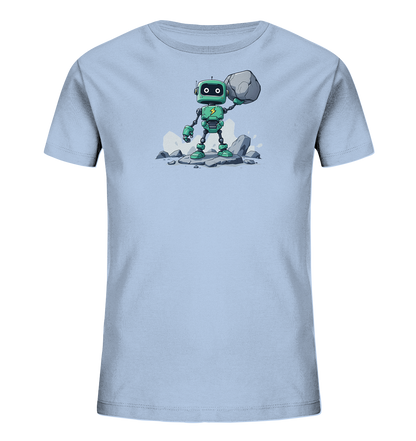 Kinder T-Shirt | Grüner Roboter trägt schweren Stein - Kinder Bio T-Shirt