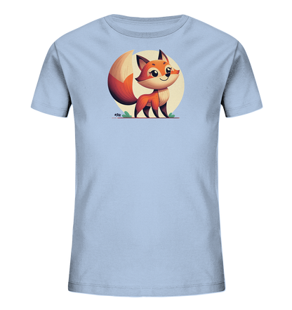 Kinder T-Shirt mit ein freundlicher orangefarbener Fuchs vor einem hellen Sonnenkreis