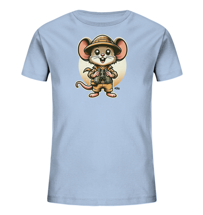 Kinder T-Shirt mit eine Maus in Safari-Kleidung mit Tropenhelm und Fernglas