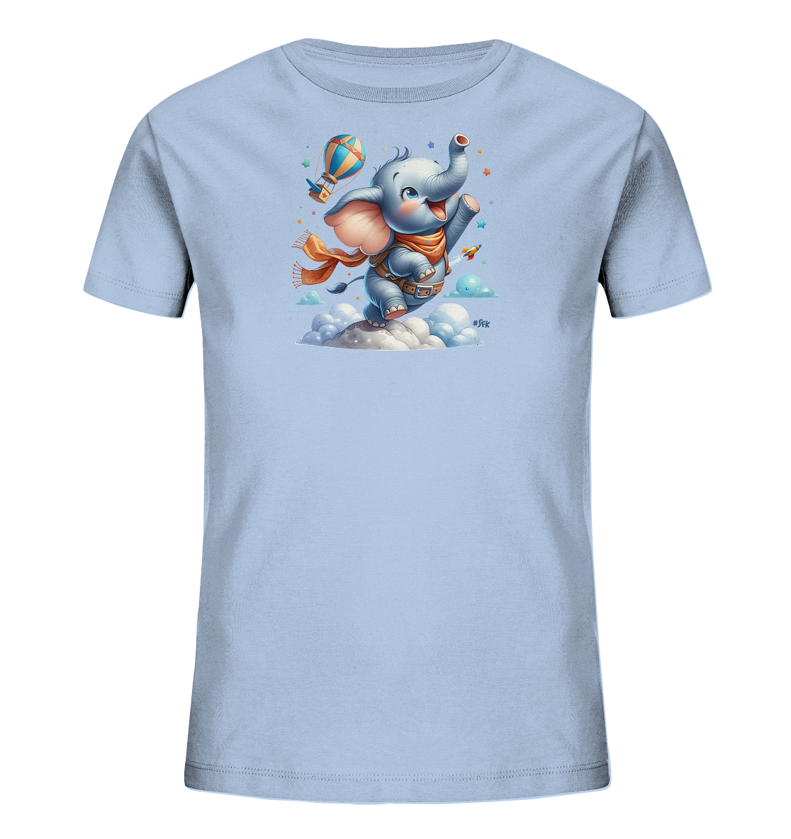 Kinder T-Shirt mit fliegendem Elefant und Ballonrakete