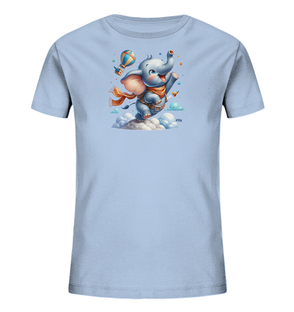 Kinder T-Shirt mit fliegendem Elefant und Ballonrakete