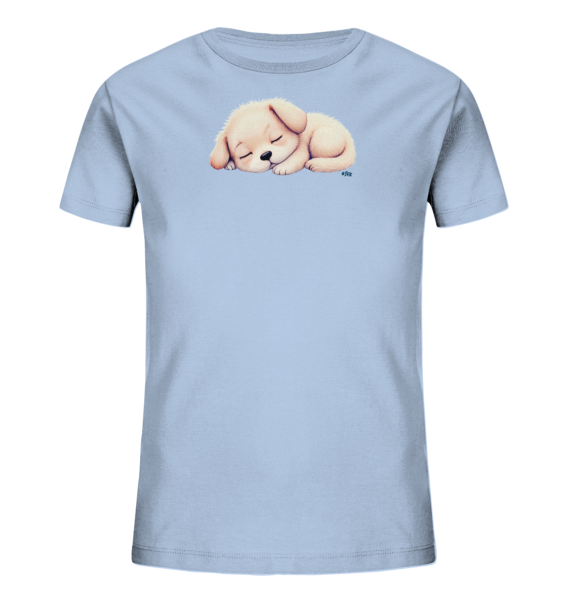 Kinder T-Shirt mit zusammengerolltem schlafendem Welpen in Cremefarben