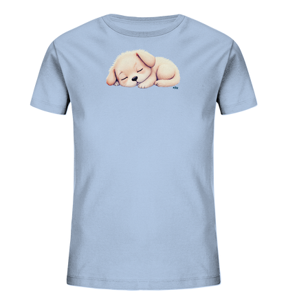 Kinder T-Shirt mit zusammengerolltem schlafendem Welpen in Cremefarben