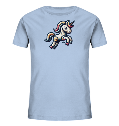 Kinder T-Shirt mit springendem Einhorn, bunter Mähne, Schweif und Horn