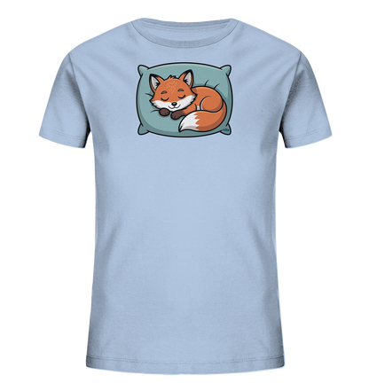 Kinder T-Shirt mit eingerolltem schlafendem Fuchs auf Kissen