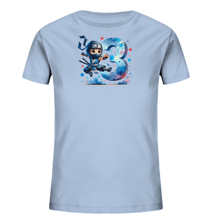 Blauer Ninja feiert die Drei Motiv auf Kinder T-Shirt