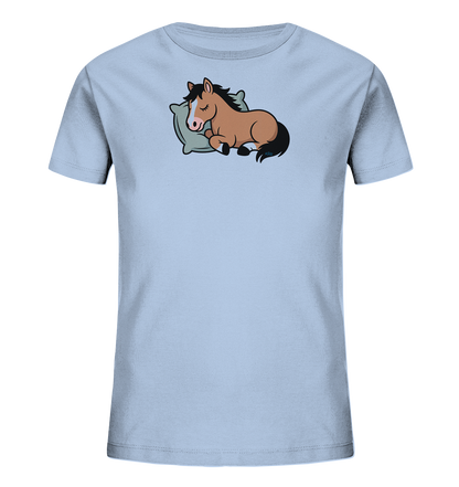 Schlafendes braunes Pferd auf hellem Kissen – Kinder-T-Shirt
