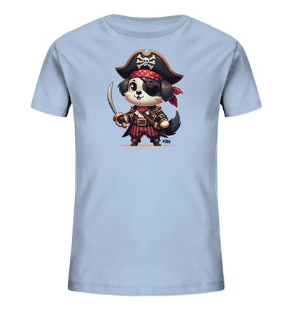 Kinder T-Shirt mit Cartoon-Piratenhund, Augenklappe, Hut und Säbel