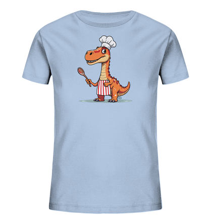 Kinder T-Shirt mit orangefarbenem Dino als Koch